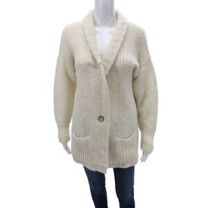 Sunny Womens V-Neck Ivory Alpaca Cardigan Long Sleeve Size XS